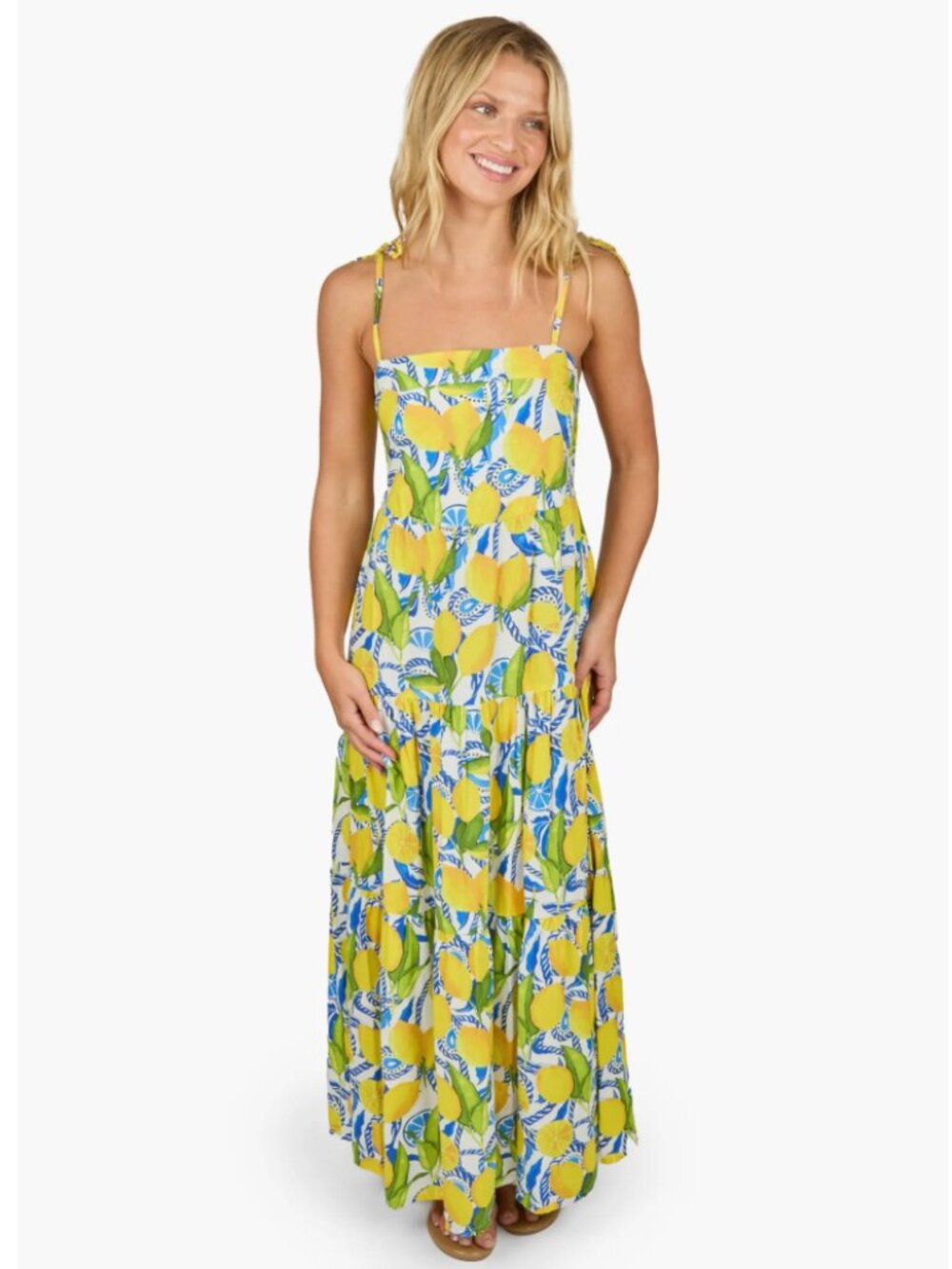 Kenny Flowers The Positano Resort Dress Lemon Print Maxi Women's Size M